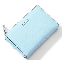 【新品】 [Kugusa] 財布 二つ折り レディース コンパクト PUレザー カード10枚収納 L字ファスナー 小銭入れ お札が折れない 専用化粧箱付き かわいい(ライトブルー)
