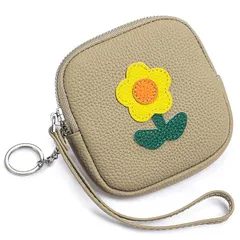 【新品】 RenLianyi 本革 小銭入れ レディース 短いストラップ付き パスケース 花模様 定期入れ おしゃれ 人気 ジッパー コインケース キーホルダー付き 軽量 コンパクト IC IDカード入れ 落下防止 革 財布 大人 子供 通勤 通学 旅行  0