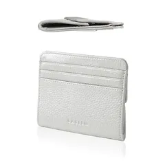 【新品】 LASIEM(ラシエム) ミニ財布 レディース カードケース 本革 薄型 「小銭入れ付き」 コンパクト 軽量 薄い 軽い 小さい財布 スキミング防止 極薄 ミニウォレット フラグメントケース（シルバー）