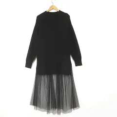 ラディエイト RADIATE ニット ワンピース チュール ドッキング ロング ドロップショルダー 長袖 M 黒 ブラック