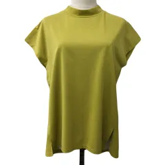 グローバルワーク GLOBAL WORK カットソー プルオーバー モックネック 無地 タック フレア フレンチスリーブ 半袖 M 黄緑 イエローグリーン