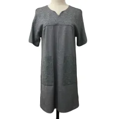 プラステ PLST ワンピース Iライン ミニ 切替 無地 半袖 2 グレー