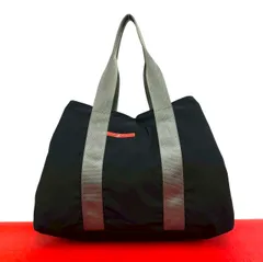 極 美品 希少品 PRADA プラダ プラダスポーツ ロゴ タグ ナイロン トートバッグ ハンドバッグ A4収納可 ブラック 黒 グレー  22880
