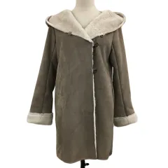 ディスコート Discoat Parisien コート ミドル フェイクムートン フード フェイクファー 無地 長袖 M グレー ベージュ