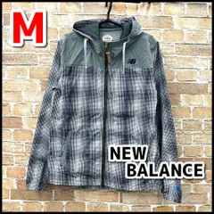 NEW BALANCE　ニューバランス　ウィンドブレーカー/ナイロンジャケット　格子柄　ネイビー/グレー　Mサイズ　現状品　NMO3-063-08