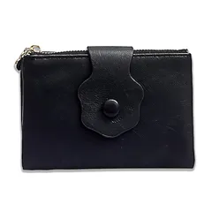 【新品】 レディース 財布 ミニ 2つ折り 花デザイン 小銭入れ付き 大容量 カード収納 コンパクト (ブラック) 1