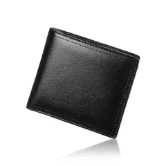 【新品】 [Threes] メンズ 二つ折り財布 軽量 ゴートレザー 大容量 本革 (ブラック)