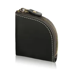 【新品】 [ 亀登鞄製作所 ] 小銭入れ 財布 小さい L字ファスナー 本革 YKKファスナー コンパクト ミニ コインケース メンズ レディース (しっとり手触りの本革) (ブラック)