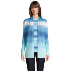 ランズエンド レディース アウター ニット・セーター カーディガン Womens Lands End OpenFront Long Cardigan Sweater Blue Ombre Stripe ブルー