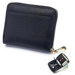 【新品】 二つ折り財布 本革 財布 レディース 2つ折り 小さい パスポートケース 財布 コンパクト ミニウォレット 超軽量 可愛い 小銭入れ付き (ブラック)