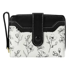 【新品】 [DAMILY] 財布 レディース 2つ折り ミニ財布 小銭入れ カード入れ 大容量 ミニウォレット 花柄 コンパクト 小さい お財布 二つ折り財布 可愛い プレゼント(ブラック)