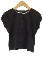 バーバリー ロンドン BURBERRY LONDON キッズ カットソー 140A ノバチェック 刺繍 ピンタック コットン ブラック 黒 半袖 トップス