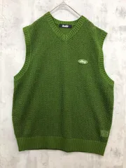 美品 kutir クティール メッシュ Vネック ロゴ 刺繍 ニット ベスト sizeM/緑 ◇■ メンズ