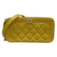 CHANEL(シャネル) 財布 ボーイシャネル/マトラッセ イエロー チェーンウォレット/マットゴールド金具 ラムスキン