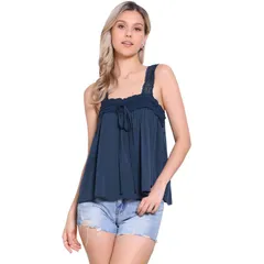 アレグラ ケー レディース トップス Tシャツ フリル ノースリーブ レース ALLEGRA K Casual Sleeveless Top for Women Square Neck Panelace Ruffles Tank Tops Dark Blue