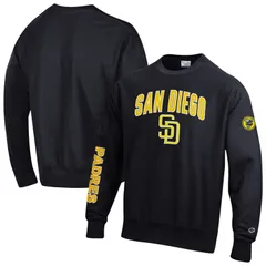 チャンピオン メンズ アウター パーカー・スウェット シャツ Mens Champion Black San Diego Padres Reverse Weave Chenille Sweatshirt Pad Black ブラック