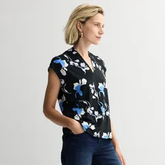 ナインウェスト レディース トップス Tシャツ Vネック ニット Womens Nine West Dolman VNecknitop Black Beryl Floral ブラック