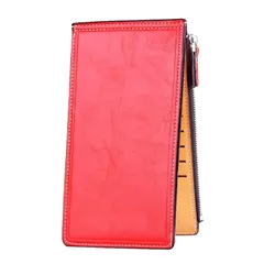 【新品】 Deelfel 長財布 レディース 人気 レッド レザー 薄い 二つ折り おしゃれ ロングウォレット 男女Ｌ字型ファスナー 大容量 カード 17枚収納可能 (Red)