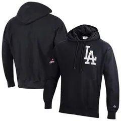 チャンピオン メンズ アウター パーカー・スウェット Mens Champion Black Los Angeles Dodgers Reverse Weave Chenille Hoodie Lad Black ブラック
