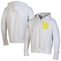 チャンピオン メンズ アウター パーカー・スウェット Mens Champion Gray San Diego Padres Reverse Weave Chenille FullZip Hoodie Pad Grey グレー