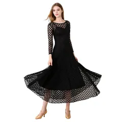 社交ダンスドレス モダンダンス 競技用 ワルツ 練習衣装 レディース 大人 エレガント  発表会 ステージ衣装 ダンスウェア ブラック