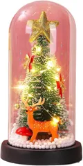 あらららいタイソン クリスマス ツリー スノードーム トナカイ サンタ オブジェ 卓上 電池式 LED ライト デコレーション ギフト 置物 (レッド,  460g)