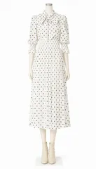 WILLSELECTION  2wayシャーリングワンピース Ｍサイズ ウィルセレクション ホワイト×ドット 七分袖 春夏 ガーリー 上品 細見え スタイルUP 軽やか素材 デート お出かけ 推し活 新品未使用 フェミニン イベント