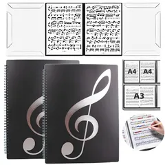 MIMIA 楽譜ファイル 2冊セット 4面 6ページ 見開き 作曲 譜面 レッスン 6枚収納 A4 書込み 収納 楽譜ホルダー 楽譜 演奏会 発表会 4面 譜めくり不要 反射しない ピアノ 伴奏 (ブラック＋ブラック) [ブラック＋ブラック]