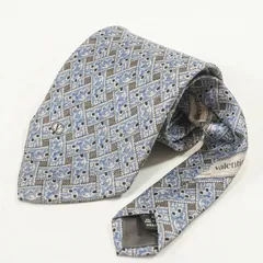 美品 Valentino Garavani ヴァレンティノ ガラヴァーニ ネクタイ シルク 総柄 ブルー グレー 小紋柄 幾何学柄 ロゴ 9.5cm イタリア製 メンズ ビジネス フォーマル スーツ 結婚式 高級