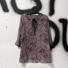 VTG ヴィンテージ リー リボン デザインテープ パータン シースルー 7分 ロング ブラウス トップス