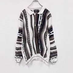 古着 used　～90s　Alan Stuart　COOGI風アクリルニットセーター　3Dニット　ハーフボタンニットセーター　総柄　マルチカラー　Lサイズ