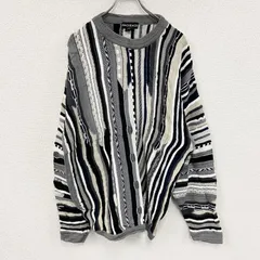 古着 used　～90s　BACHRACH　COOGI風コットンニットセーター　3Dニット　ヴィンテージ　総柄　マルチカラー　Lサイズ