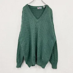 古着 used　90s～　FILA　フィラ　コットンニットセーター　ケーブルニット　ユーロヴィンテージ　緑　グリーン　XLサイズ