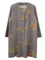 シセンドウ 詩仙堂 HITOSHI TAMURA  ちりめん 縮緬 ロングジャケット グレー系 プリント 上着 アウター コート