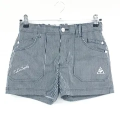【美品】ルコックゴルフ ショートパンツ ネイビー×白 ストライプ ストレッチ  レディース 7(S) ゴルフウェア le coq sportif