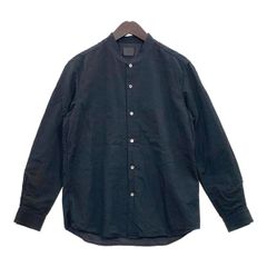 山内✨ノーカラー長袖シャツ シェルボタン 日本製 ネイビー 3 - メルカリ