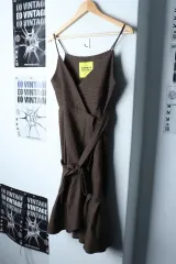 W(F) マロンエディション ONE PIECE ノースリーブ ヘリンボーン ブラウン-177FF