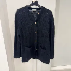 ブラック モヘア ゴールド ボタン カーディガン