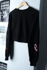 W(S) ラッキーマルシェ スウェットシャツ ラグラン プリンティング ブラック 限定モデル-17532