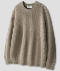 オーバーサイズ ボリューム ウォッシャブル クルーネック ベージュ ニット