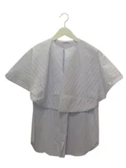 デプレ DES PRES トゥモローランド コットン ケープカラーブラウス シャツ  ノースリーブ ラウンドヘム 青系 水色 ブルー 白 ストライプ トップス 透け感 薄手 36