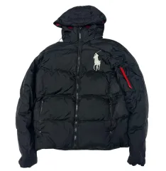 ポロラルフローレン ブラック ビックポニー フード ショートダウン S