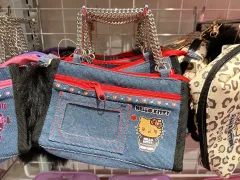 日本輸入 サンリオ ハローキティ デニム チェーン トートバッグ レオパード タンニング キティ 青 バッグ ギャル ハローキティ