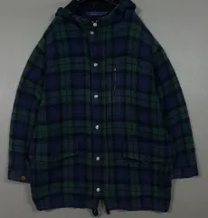 実寸 XL) POLO RALPH LAUREN 90s ブラックウォッチ タータンチェック ウールコート フード ジャケット