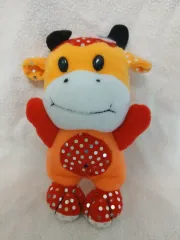 オレンジ色ドット牛ぬいぐるみレトロ人形レトロ文具