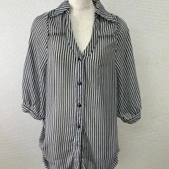 CORNFLAKE ストライプブラウス シアー素材 M モノトーン 七分袖 きれいめ　20260316-0001