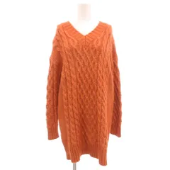 アズールバイマウジー AZUL by moussy ワンピース ニットワンピ S オレンジ Vネック ケーブルニット 長袖 ひざ丈 /NU ■ECF003