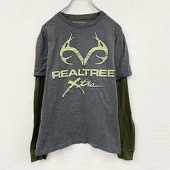 古着 used　REALTREE　リアルツリー　長袖Tシャツ/ロンT　レイヤード　ダークグレー　カーキ　Lサイズ