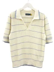 ポロ ラルフローレン POLO RALPH LAUREN ストライプド コットンリネン POLO セーター L オフホワイト 半袖 ボーダー トップス