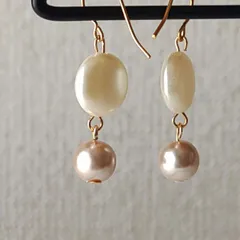 NO413　ホワイトパール＆シャンパンカラーパールフックピアス